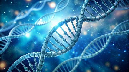 closeup of dna helix on blue