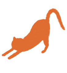 伸びをする猫のシルエット クレヨンタッチ　オレンジ