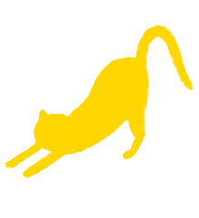 伸びをする猫のシルエット クレヨンタッチ　黄色