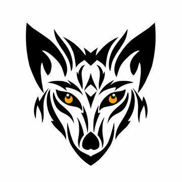 Illustration vector graphics of Tribal art design for the face of a black fox head suitable for tattoos