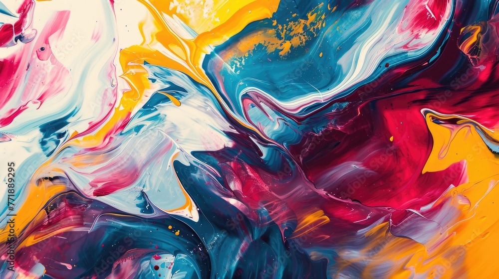 Poster an abstract artwork background with fluid shapes and bold color contrasts, fluid shapes and bold col