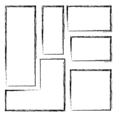  Sketch doodle border frame. Square line boarder. Brush strokes shape pencil drawing. Scribbles pattern. Marker thin outline. Hands draw grunge frames. Vector illustration on white background in eps10