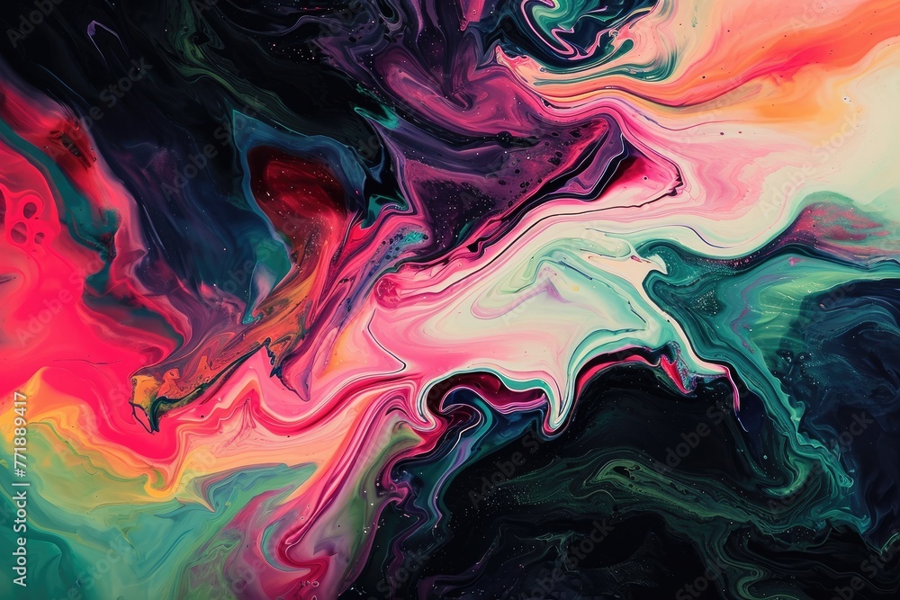 Poster fluid shapes in abstract artwork with bold color contrasts, abstract artwork featuring fluid shapes 