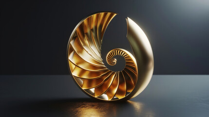 An elegant, dark visualization of a golden Fibonacci spiral trophy, awarded for mathematical discoveries