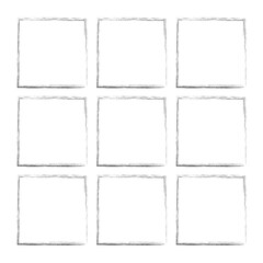 Sketch grunge frames doodle collection. Sketchy frame, hand drawn squares shapes. Black line square for photo box. Art strokes shapes neoteric vector kit in eps 10.