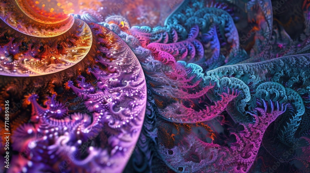 Aufkleber Intricate fractal patterns background in abstract digital art, Abstract digital art featuring intricate fractal patterns as the background.