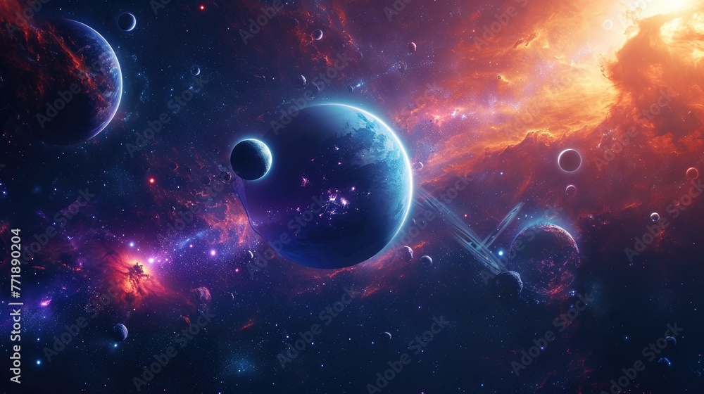 Aufkleber space cosmic background with planets and colorful cosmic elements, a cosmic-themed background featur