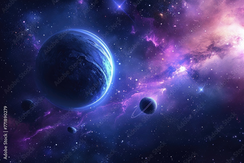 Poster space cosmic background with planets and colorful cosmic elements, a cosmic-themed background featur