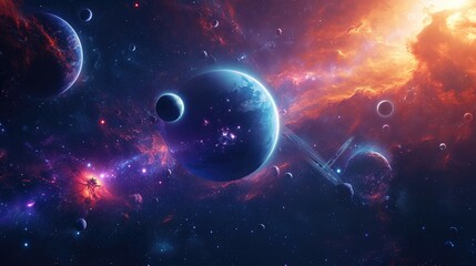 Space cosmic background with planets and colorful cosmic elements, A cosmic-themed background featuring planets and vibrant cosmic elements.