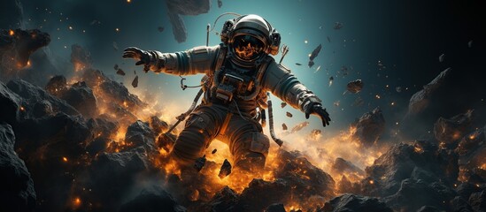 astronaut falling to earth planet. - obrazy, fototapety, plakaty
