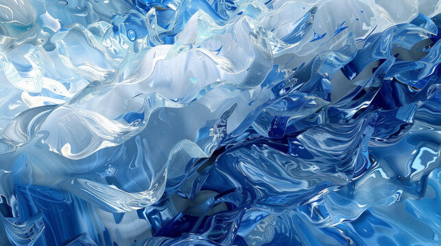 An abstract, digital glacier, shimmering in shades of cool blues and whites