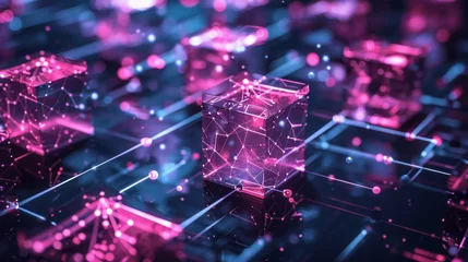 Foto op Plexiglas Blockchain in marketing visualized as transparent, secure blocks of data transactions © Anuwat