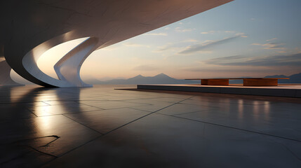 3D rendering futuristic building background with empty concrete floor