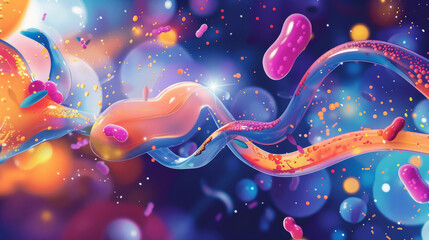 Graphic illustration of the biochemical battle between stomach acid and antacids - obrazy, fototapety, plakaty
