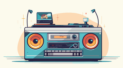 Old radio and vinyl music flat cartoon vactor illus