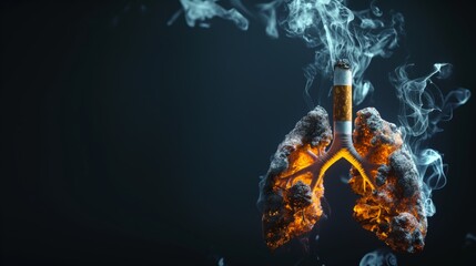 Image of lungs damaged by smoking. Lungs damaged by smoking. Campaign to reduce smoking Advertise the results of smoking, prohibit smoking, with space to enter text. - obrazy, fototapety, plakaty