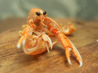 Cooked Norway Lobster on Wooden Cutting Board