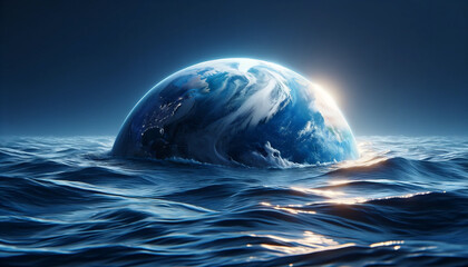 海の中に沈んだ青い地球 - obrazy, fototapety, plakaty