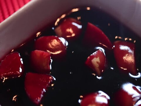 Video of typical peruvian dish "mazamorra morada". Concept of peruvian food.