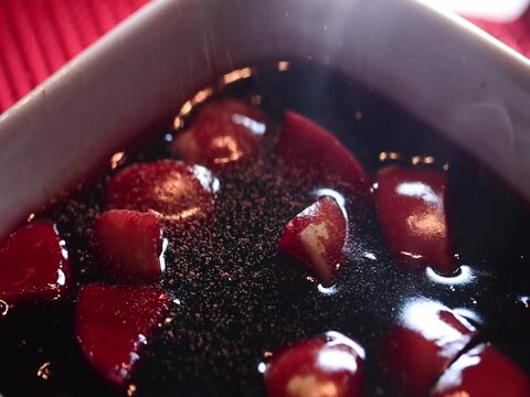 Video of typical peruvian dish "mazamorra morada". Concept of peruvian food.
