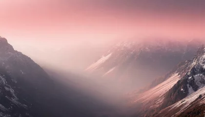 Wandcirkels aluminium ピンクのモヤがかかった幻想的な雪山 © nao