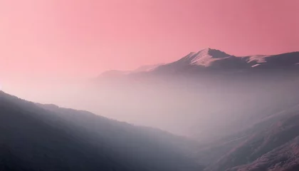Fotobehang ピンクのモヤがかかった幻想的な山 © nao