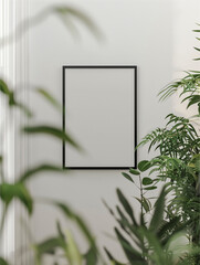 Minimalist mockup of an empty black frame on the wall