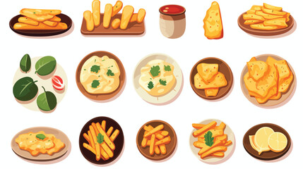 Potato food dishes snacks and cooked products vecto