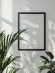 Minimalist mockup of an empty black frame on the wall