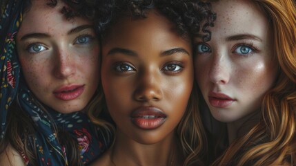 A close-up portrait of a diverse group of women - obrazy, fototapety, plakaty