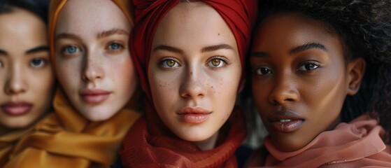 A Close-up of a multicultural group of young women showcasing beauty and diversity.