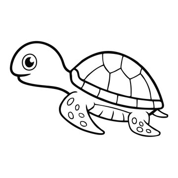 Illustration of a black and white sketch of a cute turtle for children's coloring pages.