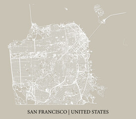 San Francisco (California, United States) street map outline for poster, paper cutting.