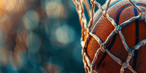 Close-up of a basketball swishes through the hoop, symbolizing the moment of victory