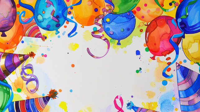 Painting of colorful birthday balloons party