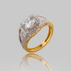 Photo gold diamond ring on white background