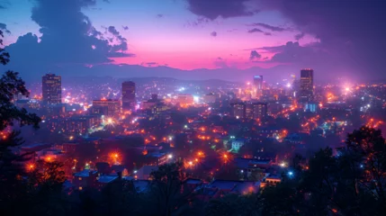 Fotobehang Cityscape - night view of city - skyline - neon - sunset - golden hour  © Jeff