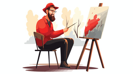 Smiling male painter artist character wearing red b