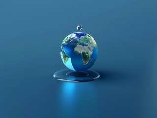 A drop of blue water on the earth, 3D rendering, environmental concept, globe, map