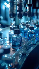 Skin Care Product Manufacturing Process,  the production process of skin care products, showcasing various stages from formulation to packaging. The scene features laboratory equipment, ingredients