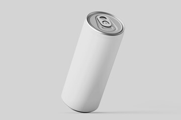 minimal long slim aluminum metal tin energy cola soda drink can beverage product brand packaging realistic mockup design template 3d render illustration isolated in leaning position front view