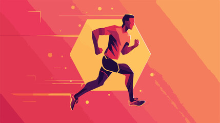 Fototapeta na wymiar Sport logo modern running hexagon flat cartoon 