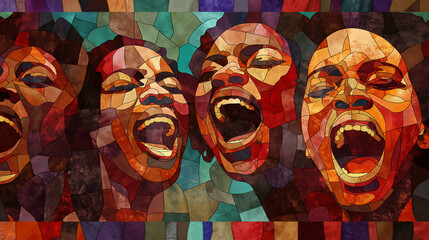 A mosaic of faces and expressions .black singers from a choir, their eyes closed, voices raised in joyous harmony. black history month concept.