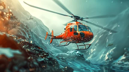 Zelfklevend Fotobehang Landing rescue helicopter, Rescue, Emergency concept © pasakorn
