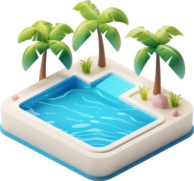 3D illustration cute swimming pool icon symbol. Cartoon style isolated.