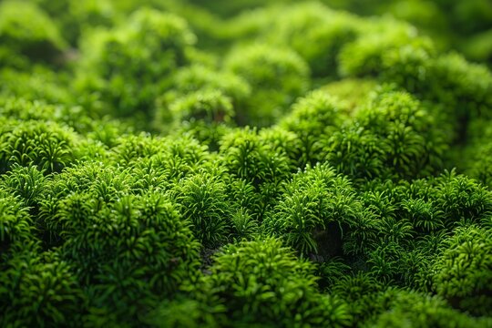 Vibrant moss texture in closeup, random distribution, photorealistic image ,ultra HD,clean sharp