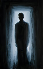 impressionistic art of a depressed man's silhouette in a dark room depict depression and negative feelings