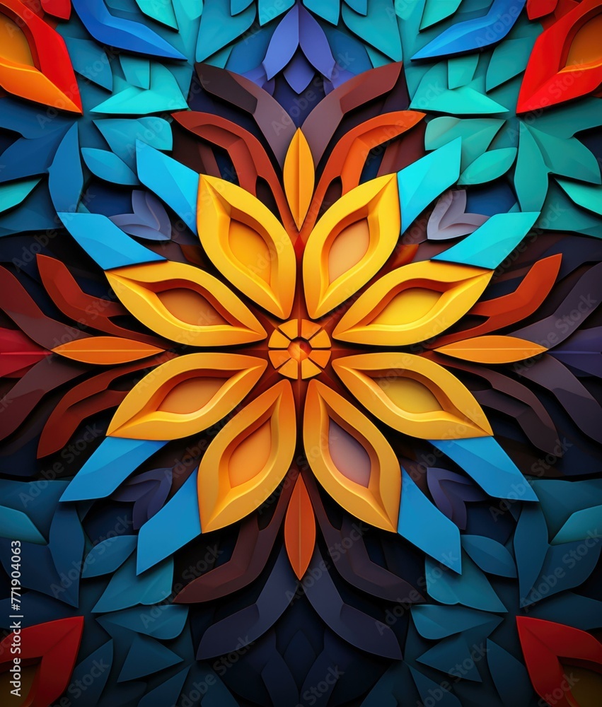 Poster a colorful abstract art piece with a flower design on it. generative ai.