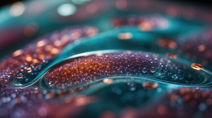 A close up of a liquid with bubbles and water droplets. Generative AI. - obrazy, fototapety, plakaty