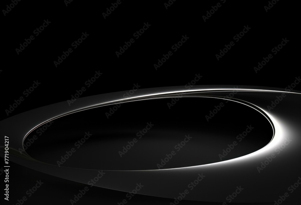 Poster a black and white photo of a curved object in the dark. generative ai.